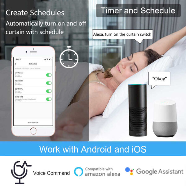 Teqooz Curtain Control Smart Wi-Fi + Bluetooth Touch Switch Panel (2M) (White) - Image 4